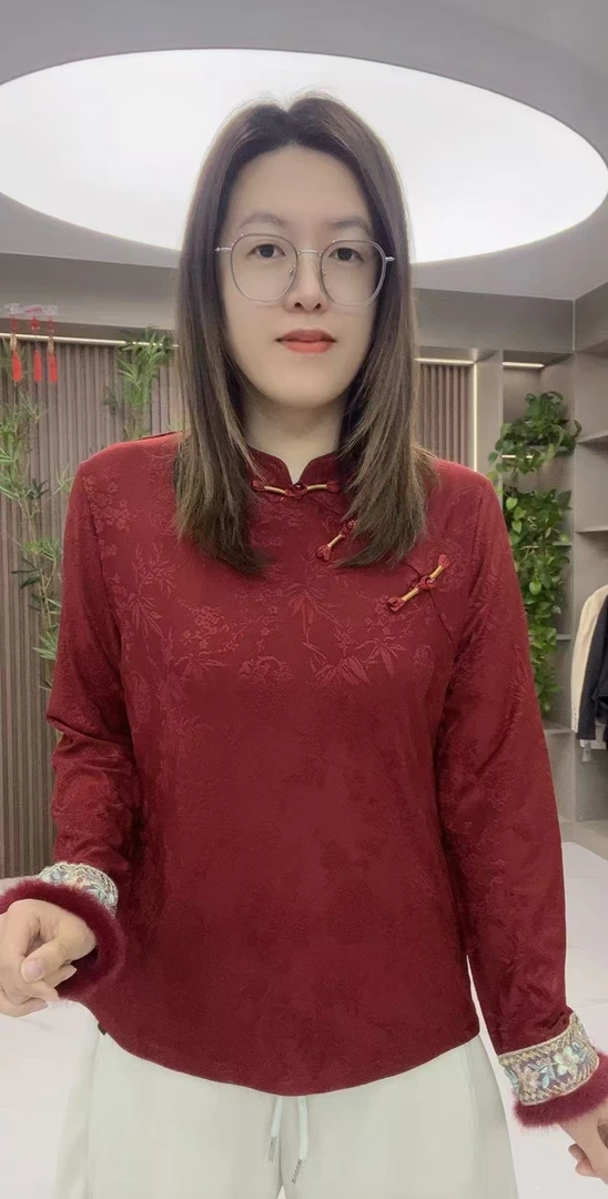 新款提花工艺国风盘口设计时尚百搭洋气打底