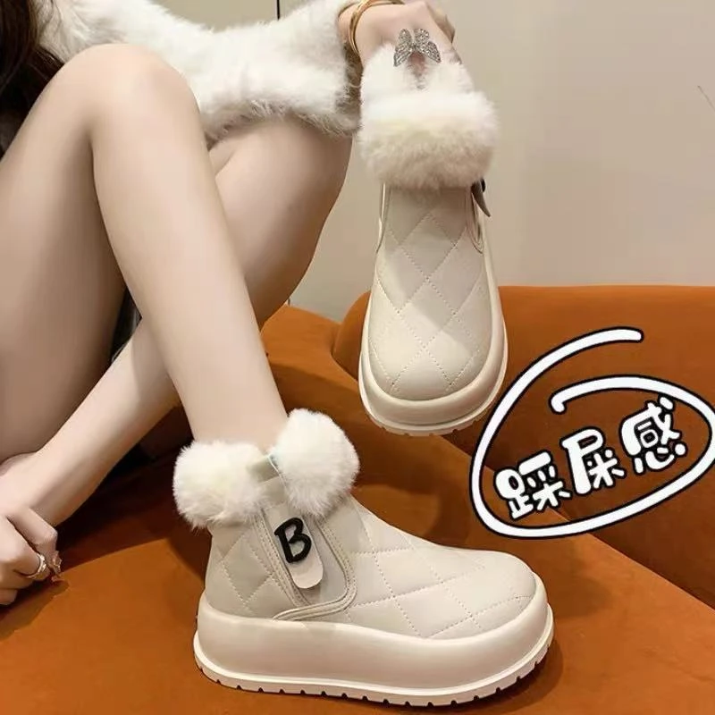 69断码女鞋厚底雪地靴女加绒加厚防水防滑保暖棉鞋冬季短靴雪地靴