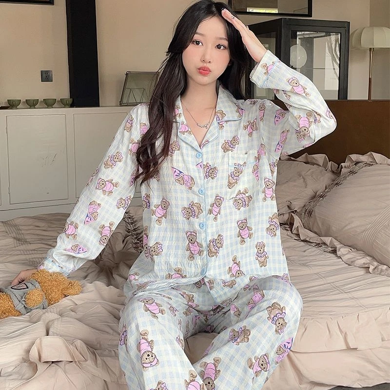 粉色睡衣女春秋季云朵棉套装2025年新款少女情侣家居服套装薄柔软