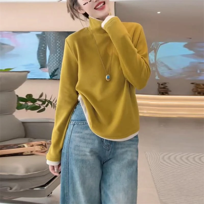 设计感双面德绒假两件高领卫衣女春季新款保暖休闲打底衫长袖上衣