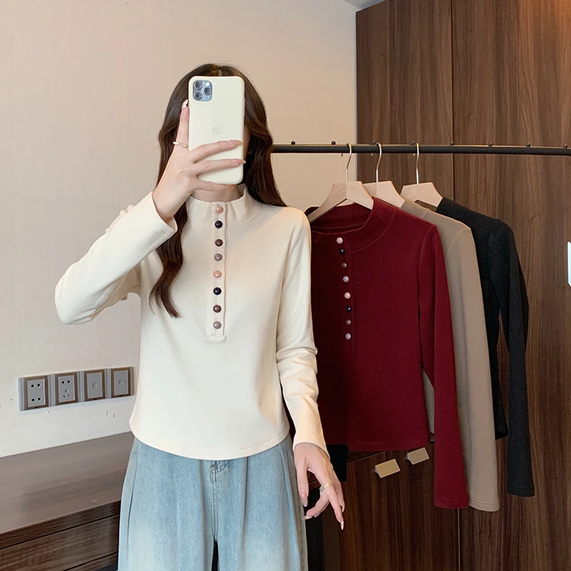 2024秋冬新款胖mm大码女立领加厚保暖长袖打底卫衣上衣33446