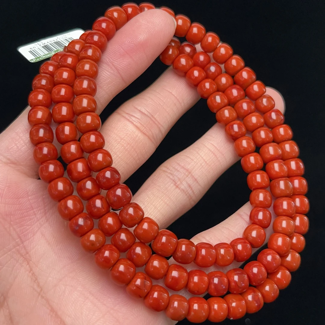2108C15凉山瓦西料南红老型锦红多圈手串