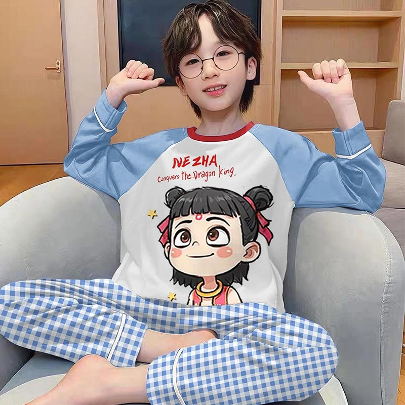 儿童睡衣男童春秋款纯棉全棉春季小男孩中大童家居服哪吒2025新款