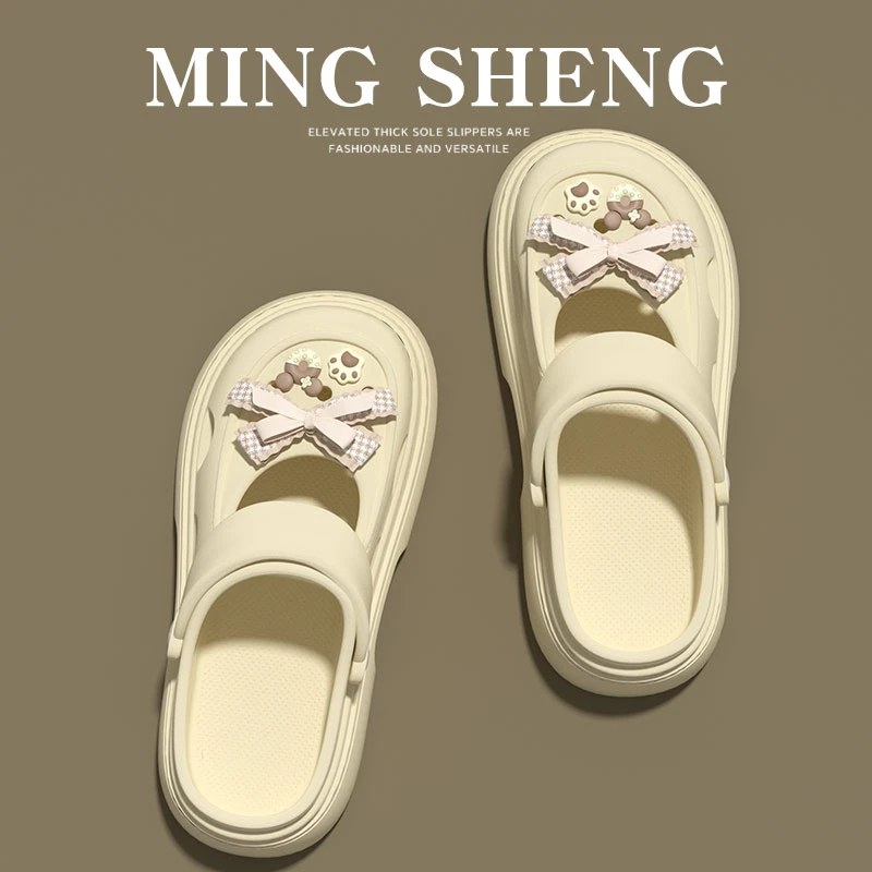 明盛夏季玛丽珍蝴蝶结洞洞鞋厚底柔软舒适踩屎感外穿女包头防滑