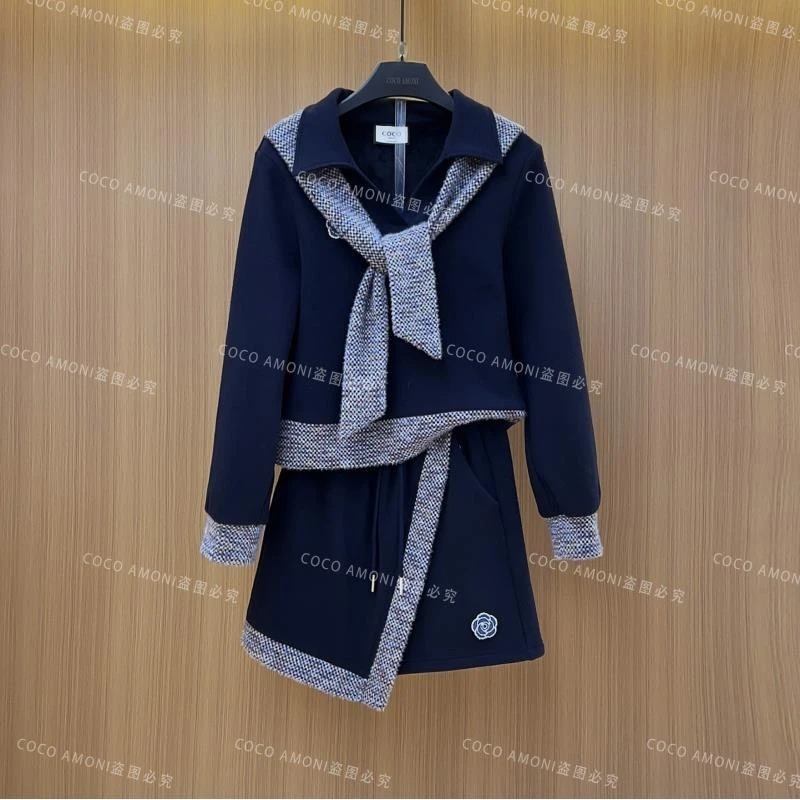 秋冬季高级感新款重工蝴蝶结花设计减龄显瘦气质套装AC955