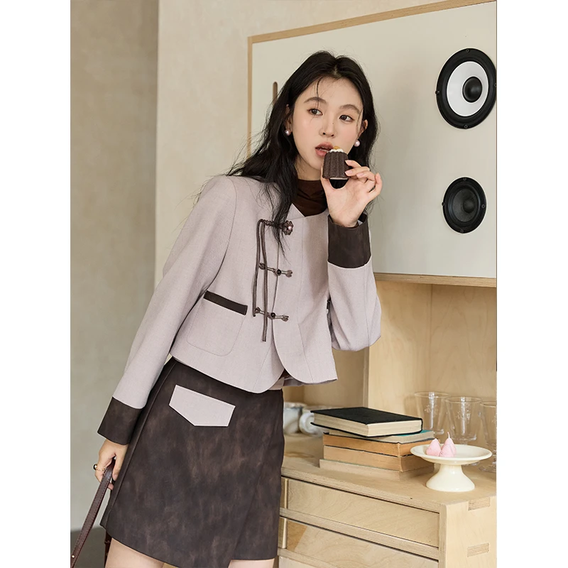 【年中大促】谜秀香芋紫小香风气质小个子短款时尚复古中式秋冬套装