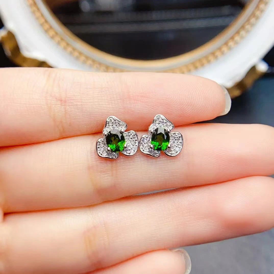 天然透辉石耳坠(配银耳堵)s925银镀金镶嵌清新优雅迷你繁星华丽