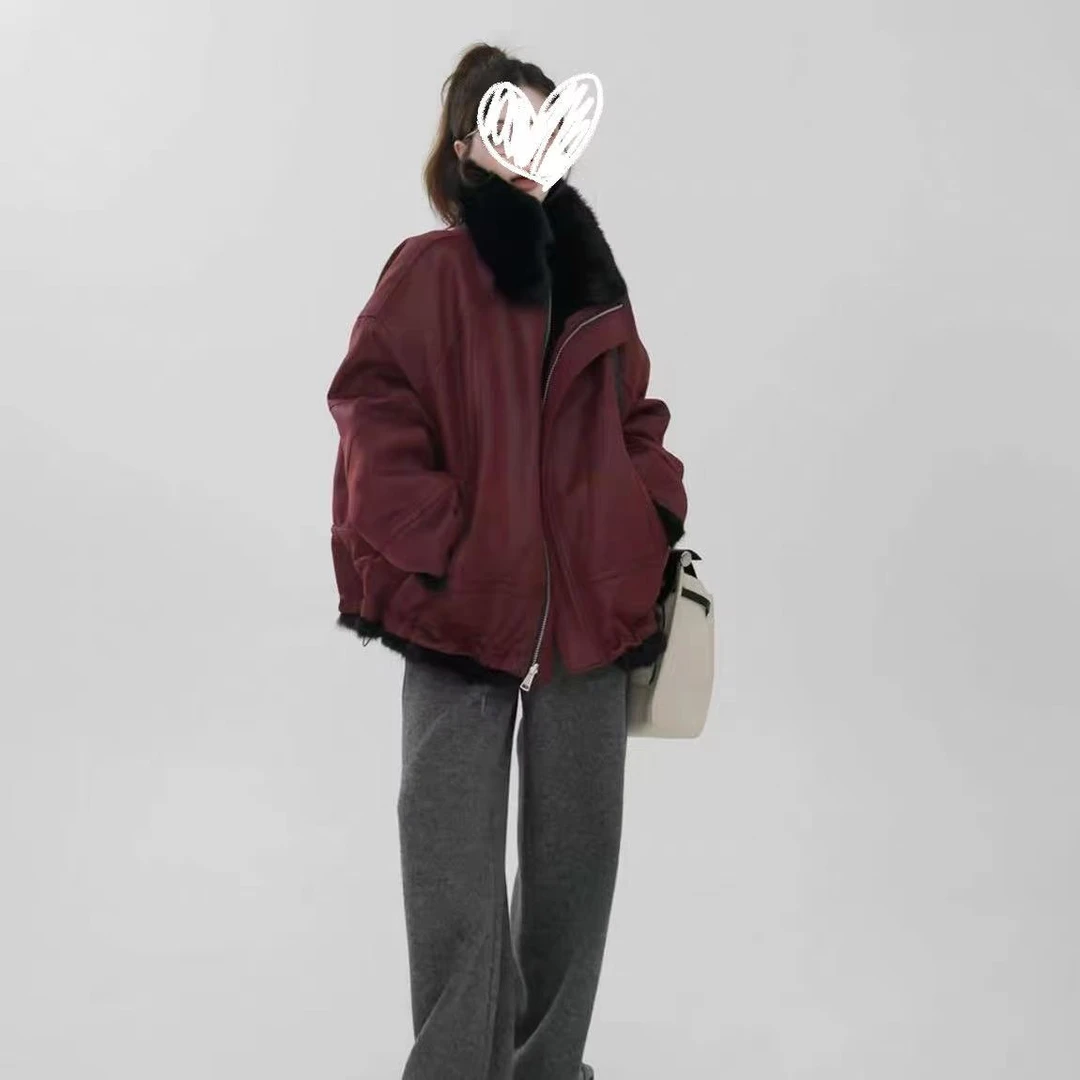 2025新款休闲时尚两面外套克服派克韩版短款立领皮草高级皮毛一体