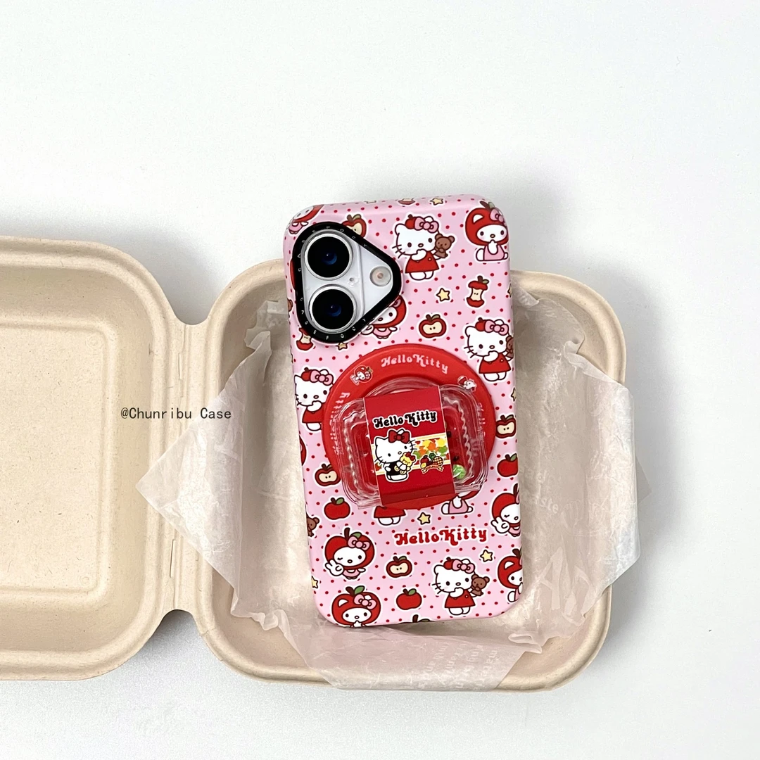 粉波点苹果核头套hellokitty适用苹果16promax手机壳支架15/14/13