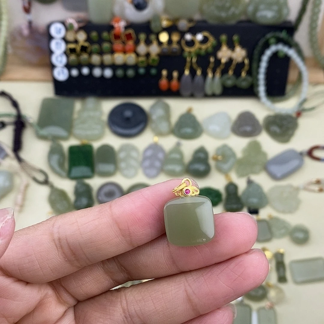 和田玉银S925镶嵌吊坠(不含链)