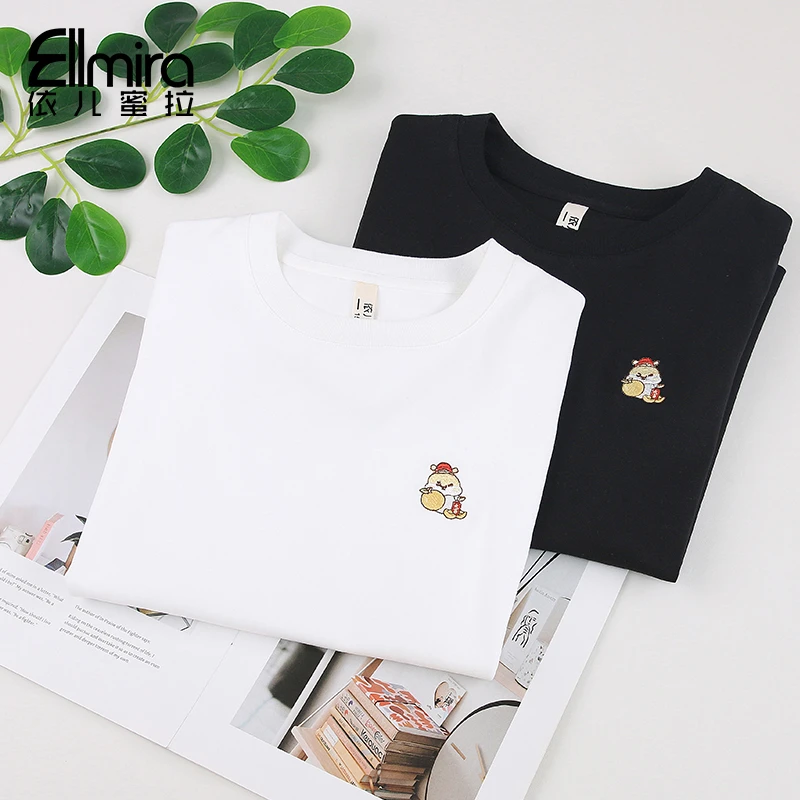 9005女童短袖t恤夏季上衣打底宽松圆领白色2025新款大童洋气薄款