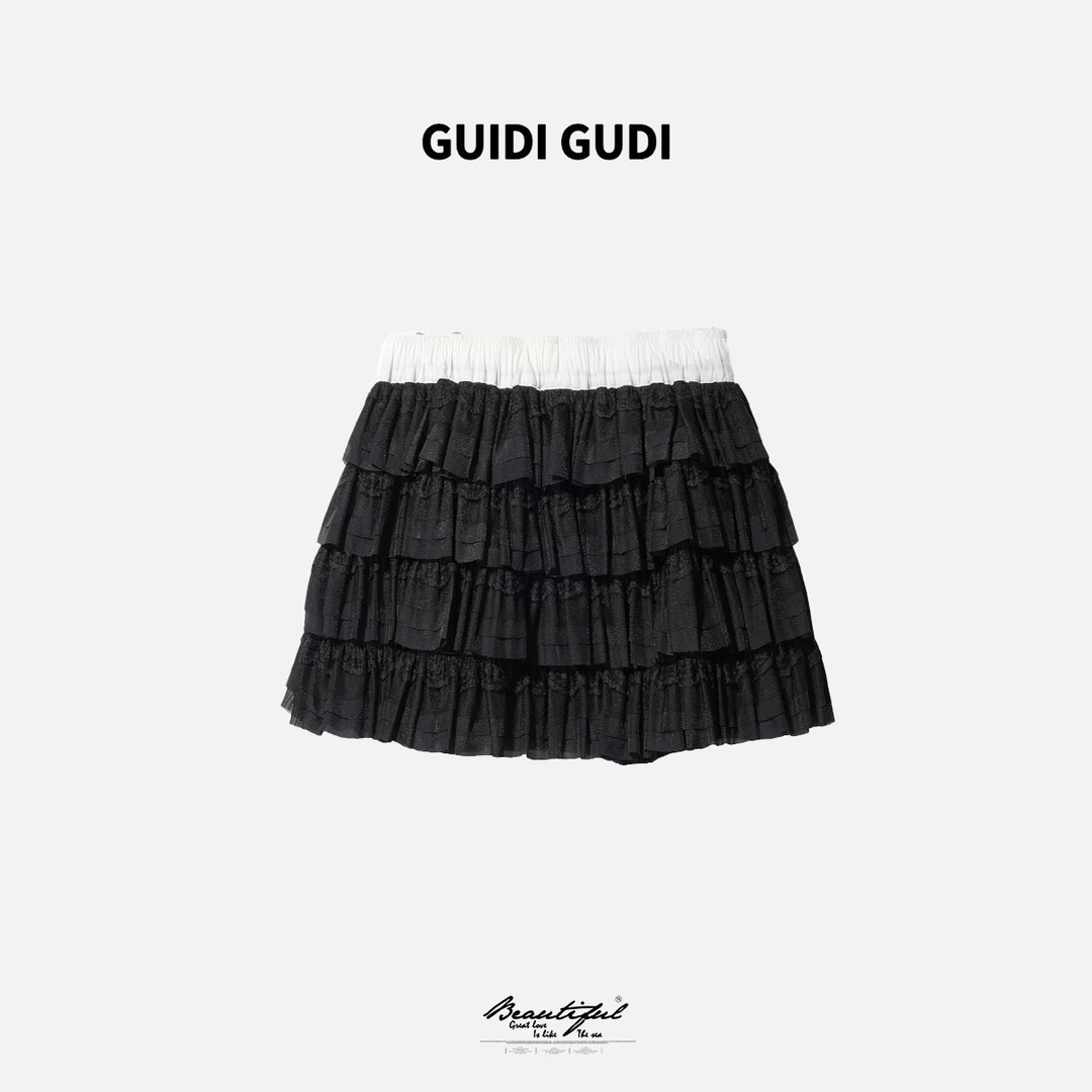 GUIDI GUDI【积雨云】黄加蓝抽绳云朵A字短款短裙半裙