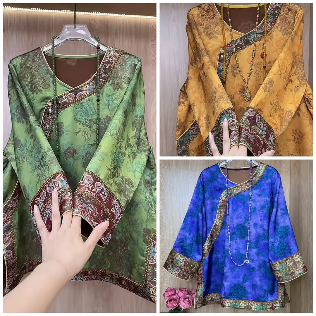 上新价~深圳8659新中式国风太太服重工老钱风丝缎阔太上衣