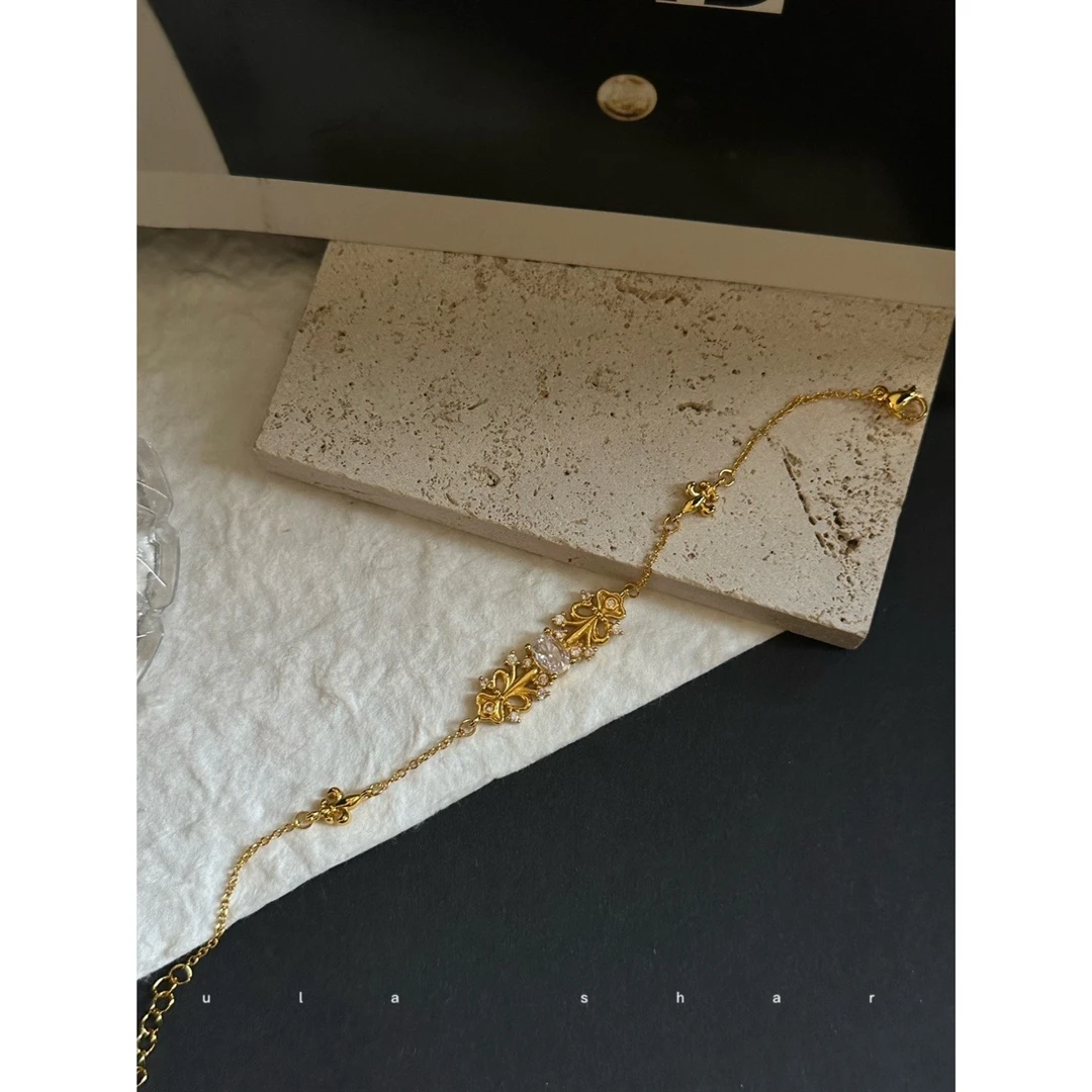 铜合金锆石手链 「鸢尾」 vintager精致鸢尾花手链女小众时尚手饰