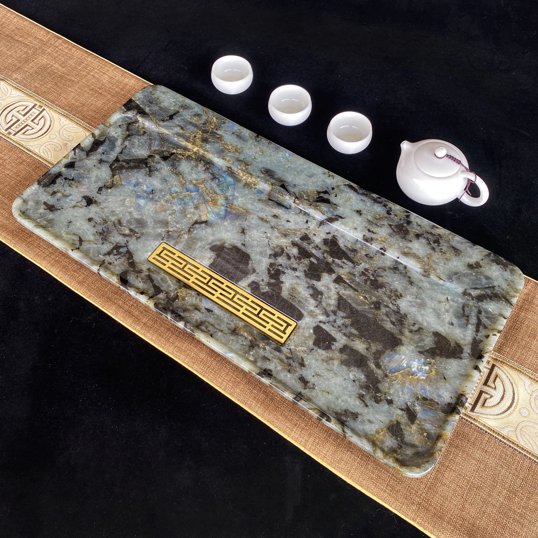 天然奢石蓝翡翠湿泡茶盘60*30石材茶具六面烤漆保真正品奢石轻奢