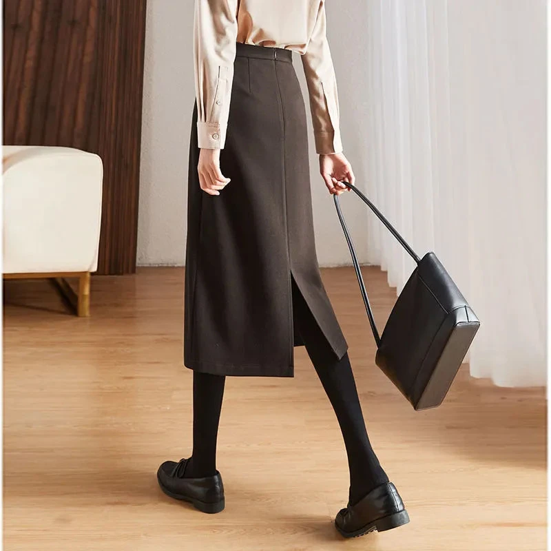 小个子西装a字半身裙女春夏 2025新款高腰显瘦中长款开叉一步裙子