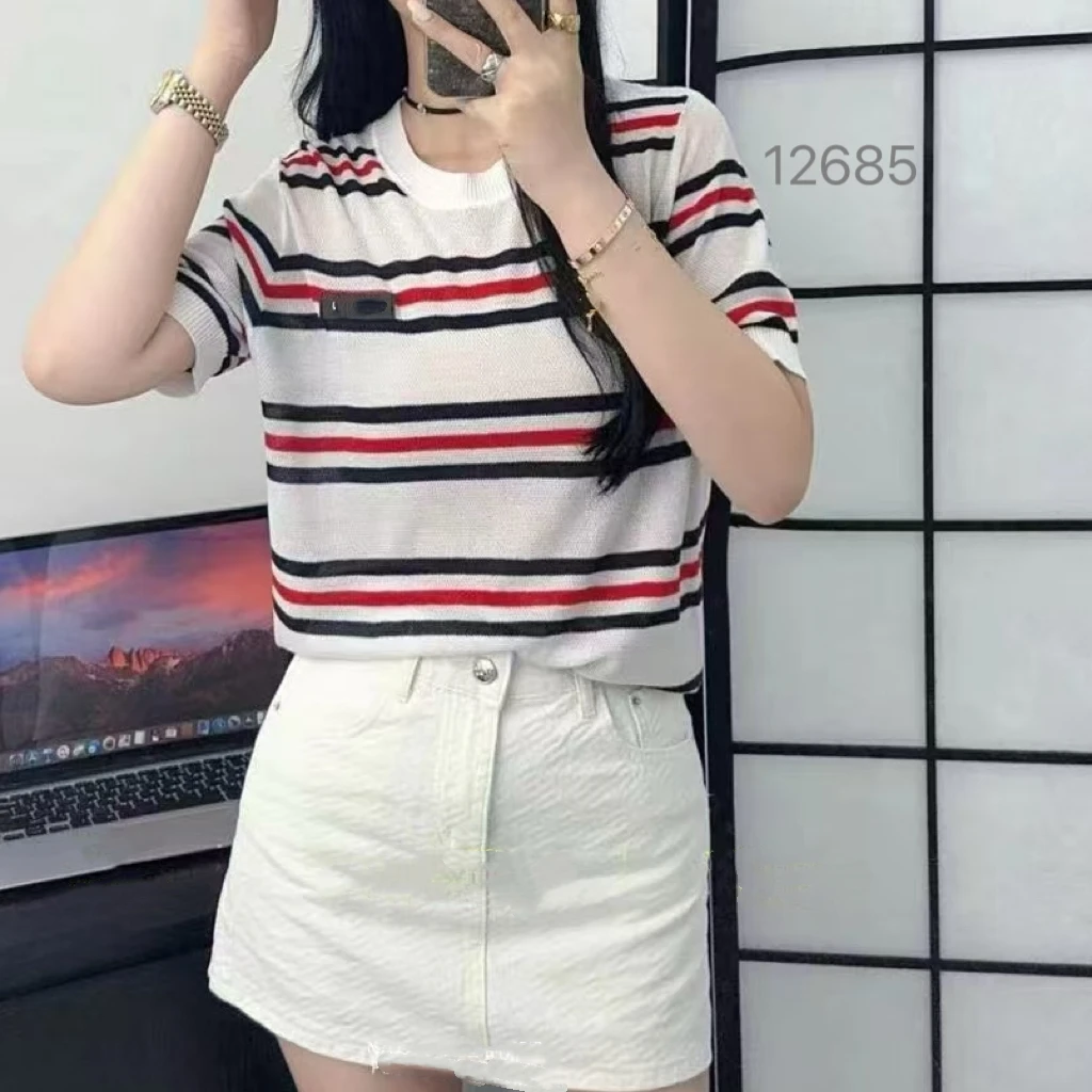 12685（部分无水洗唛，介意慎拍）WANGDAN新款三色条纹短袖