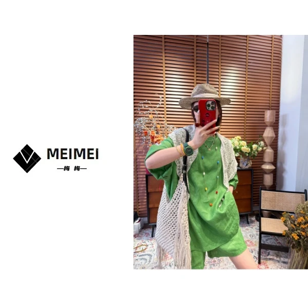 XMM.【100亚麻五分袖套装】时尚百搭潮流显瘦洋气宽松休闲夏GZJ7002