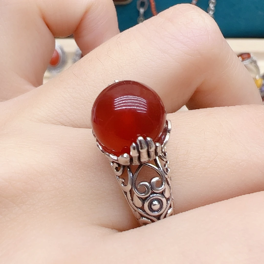 玛瑙/玉髓戒指银S925镶嵌