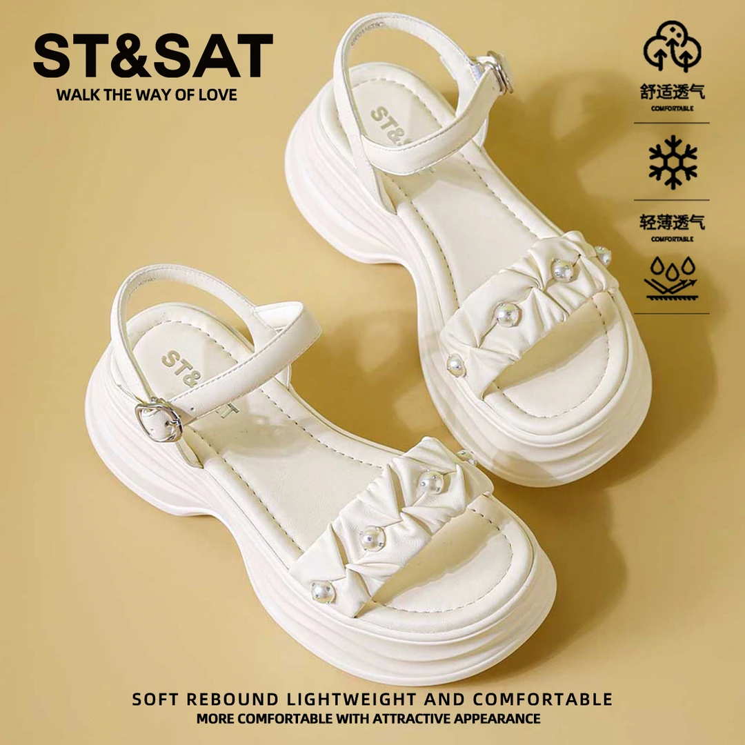 星期六小香风松糕厚底凉鞋女款百搭仙女风配裙子绝美海边沙滩鞋子