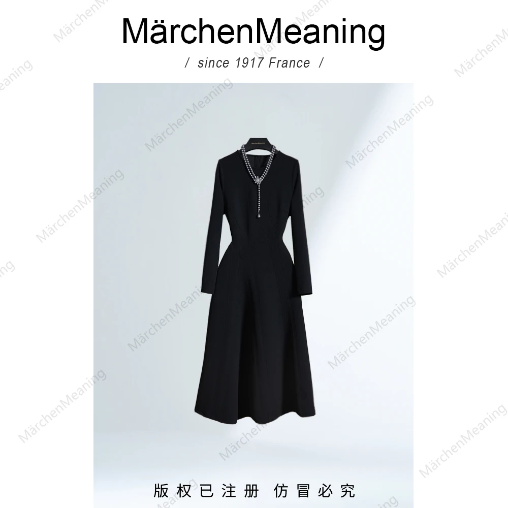 MärchenMeaning黑色小香风气质显瘦高级定制新款长袖连衣裙wy
