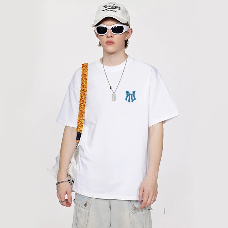 PNJ刺绣印花短袖情侣T恤休闲夏季宽松潮流圆领简约T恤SI