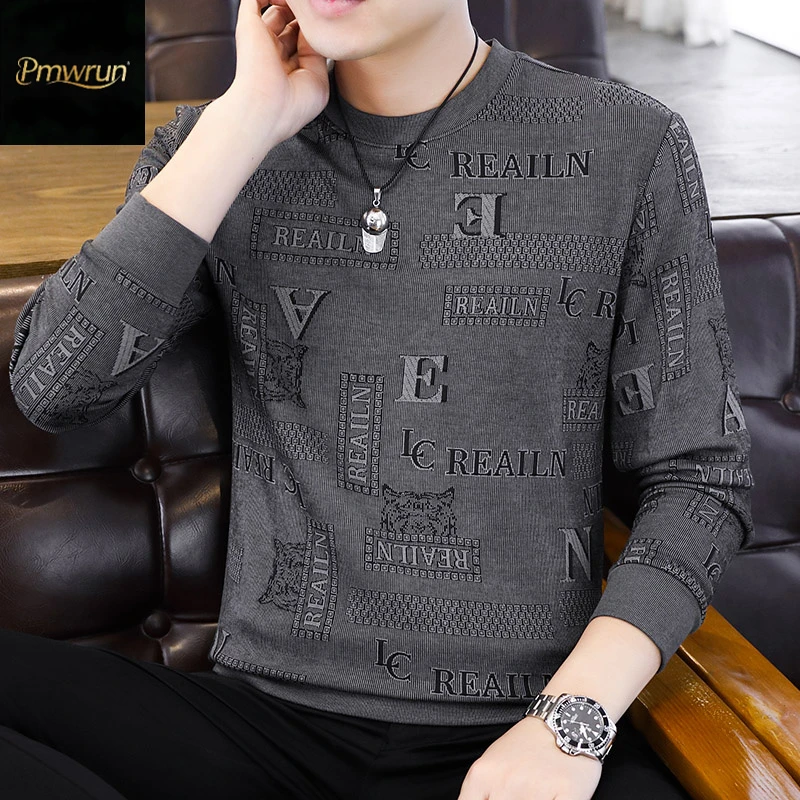 Pmwrun高端新款卫衣潮牌提花休闲大码春秋款上衣男士休闲打底卫衣