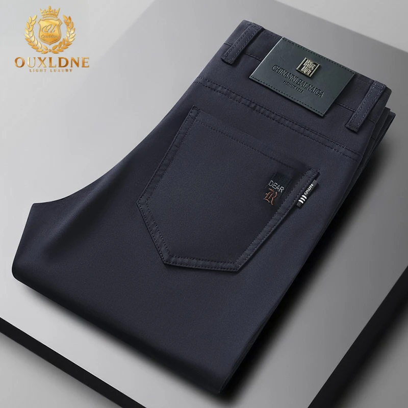 OUXLDNE 高档冰丝牛仔裤男夏季薄款休闲裤透气百搭直筒裤时尚商务