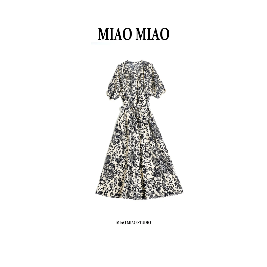 【季末】淼淼家LS0083春夏新款时尚国风新中式优雅双绉真丝连衣裙