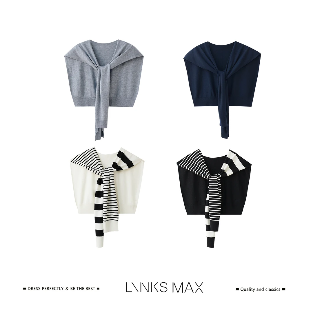 Links Max【可可专属】撞色肌理感不对称条纹针织披肩34401