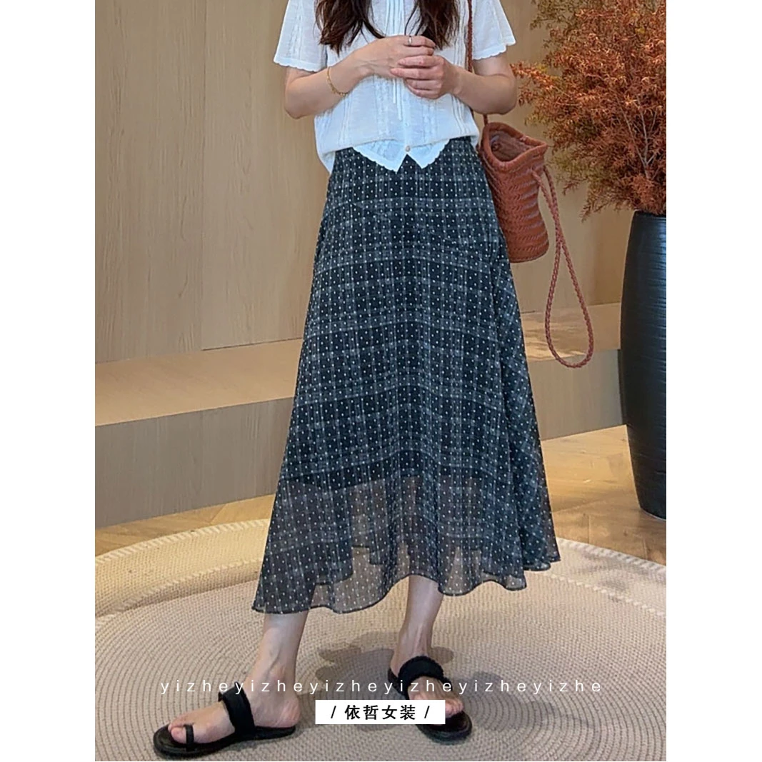 “”波点裙“”女春款显瘦半身裙女半身裙带内衬
