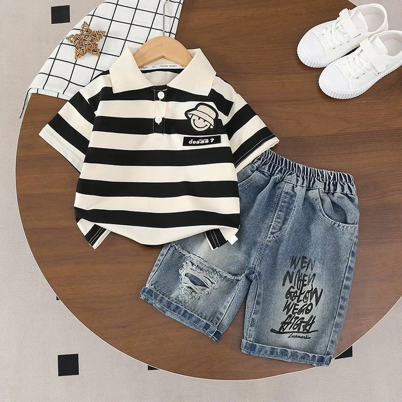 男童夏季套装2025新款儿童短袖polo衫薄款宝宝夏装洋气帅气两件套