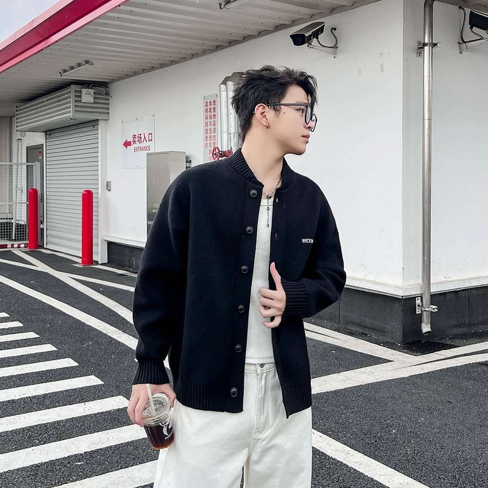美式潮牌棒球领纽扣开衫毛衣男女外套春秋男友风松弛感宽松针织衫