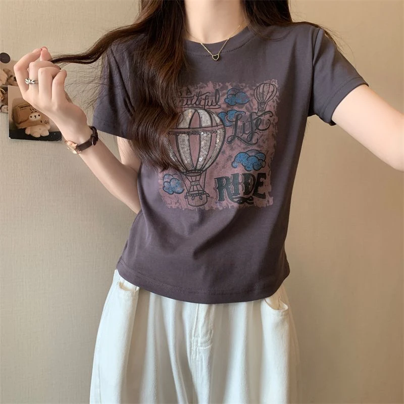 短款休闲风短袖可爱撞色显瘦T恤夏季百搭显瘦小众宽松高腰