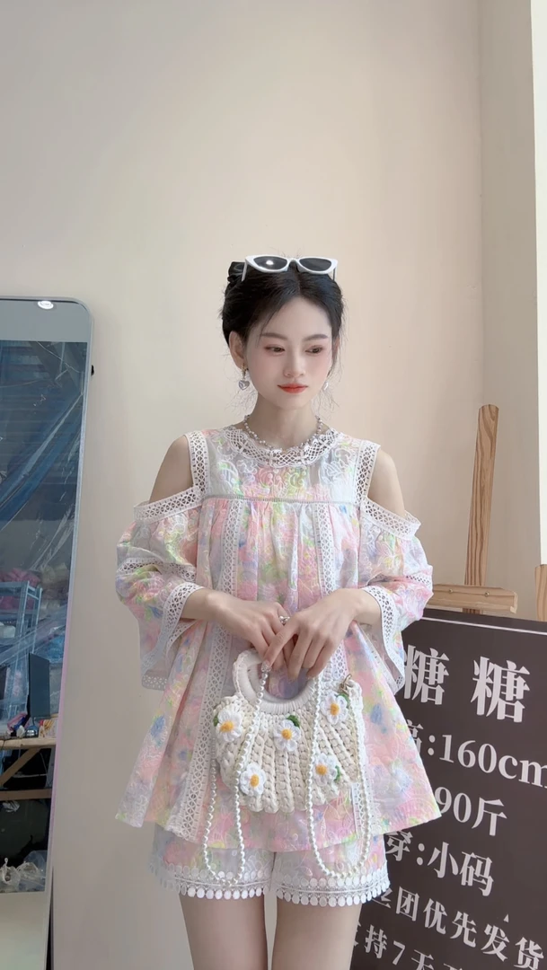 【彩绘套装 A】夏季高颜值多巴胺彩色甜美女神蕾丝刺绣裙小个子套装