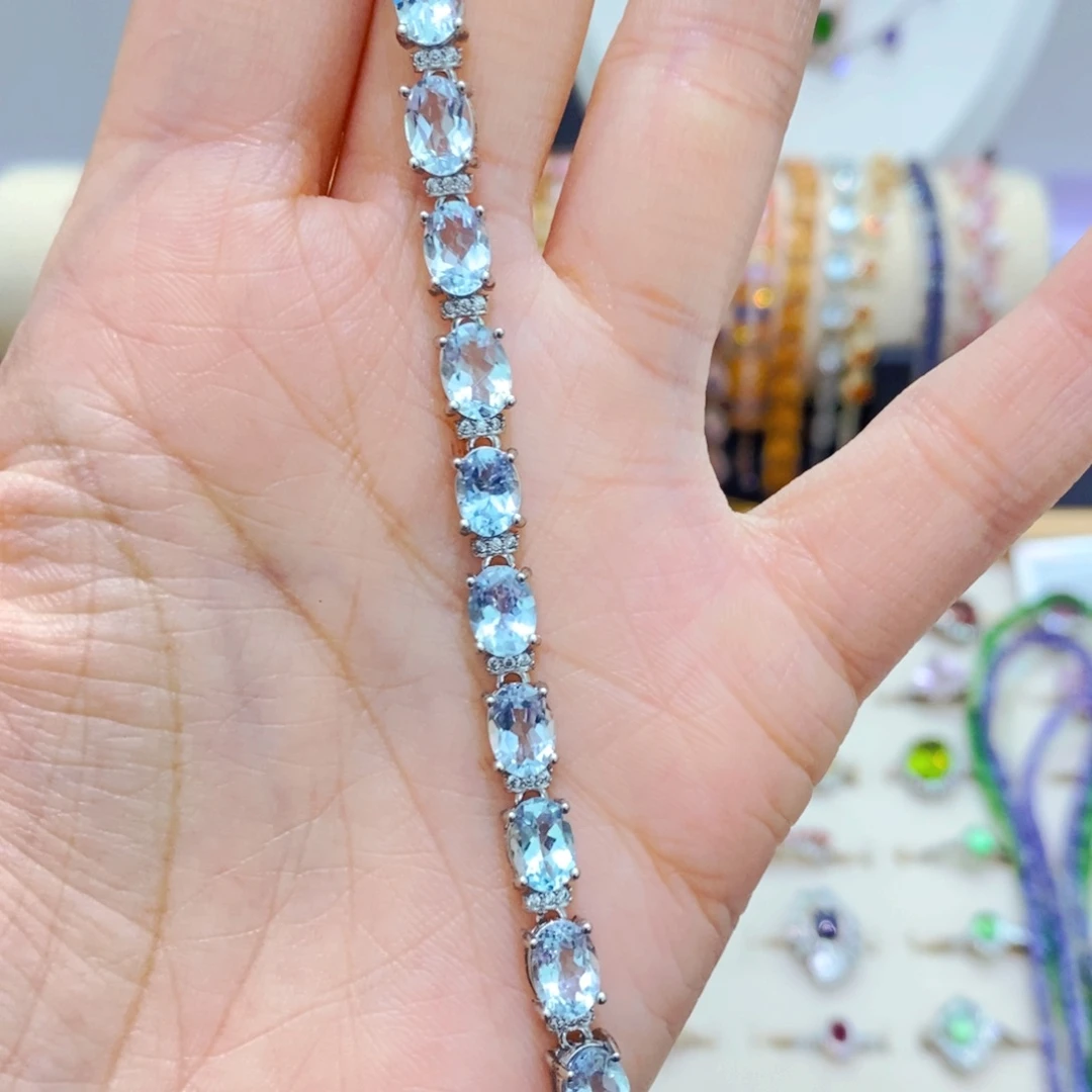 海蓝宝石手链银S925镶嵌