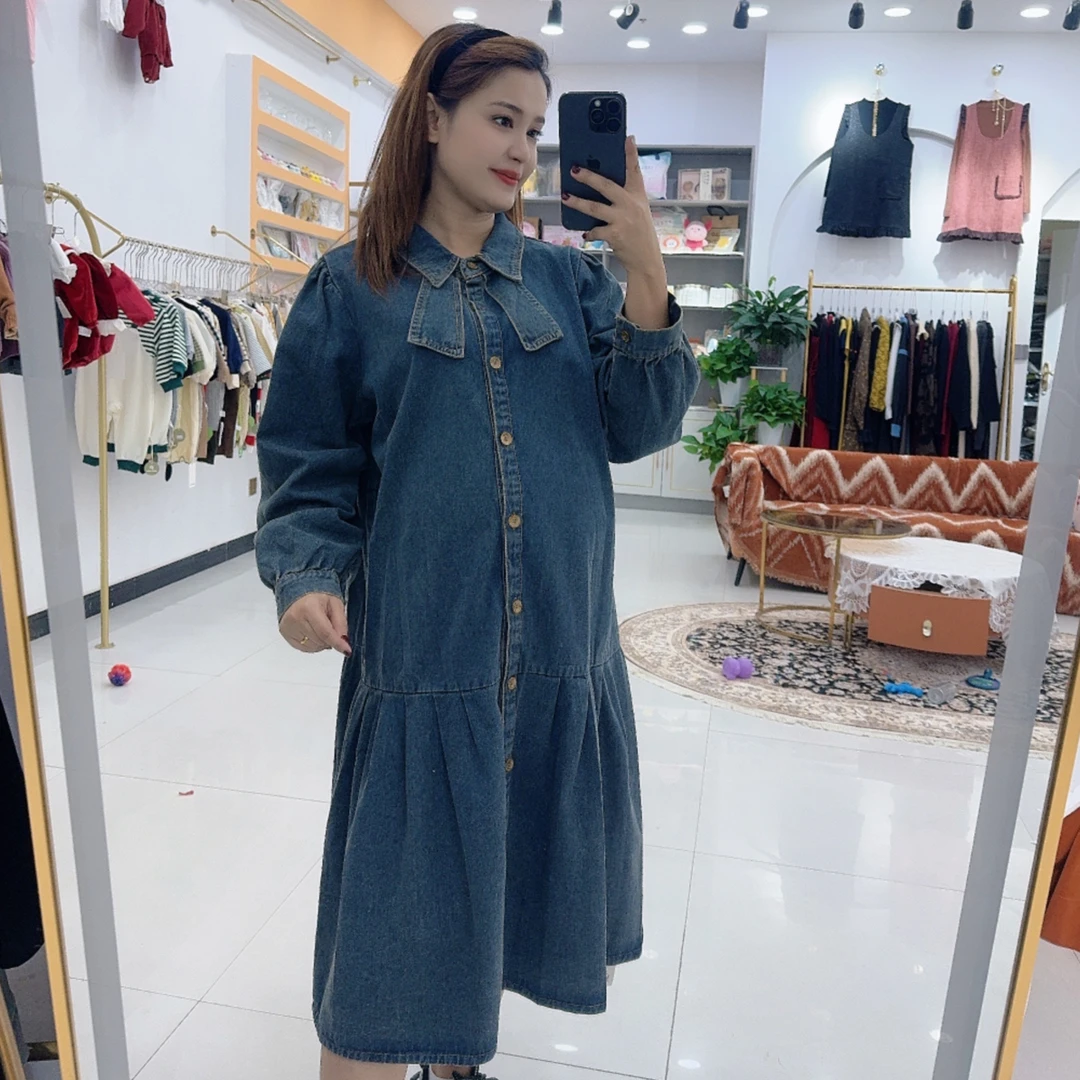 孕妈秋季牛仔连衣裙显瘦复古韩版宽松遮肚时尚孕妇裙