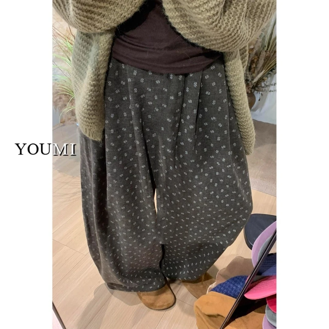 大码气质碎花阔腿休闲裤百搭直筒显瘦加绒裤子(秒货无售后)无运险