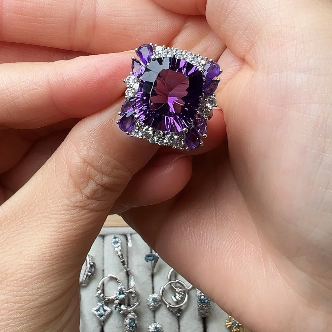 娜***好水晶戒指银S925镶嵌拍三单发一单