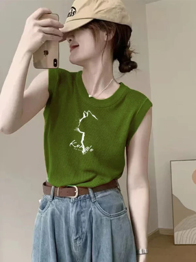新款韩系女装夏款外穿无袖针织背心圆领T恤坎肩上衣