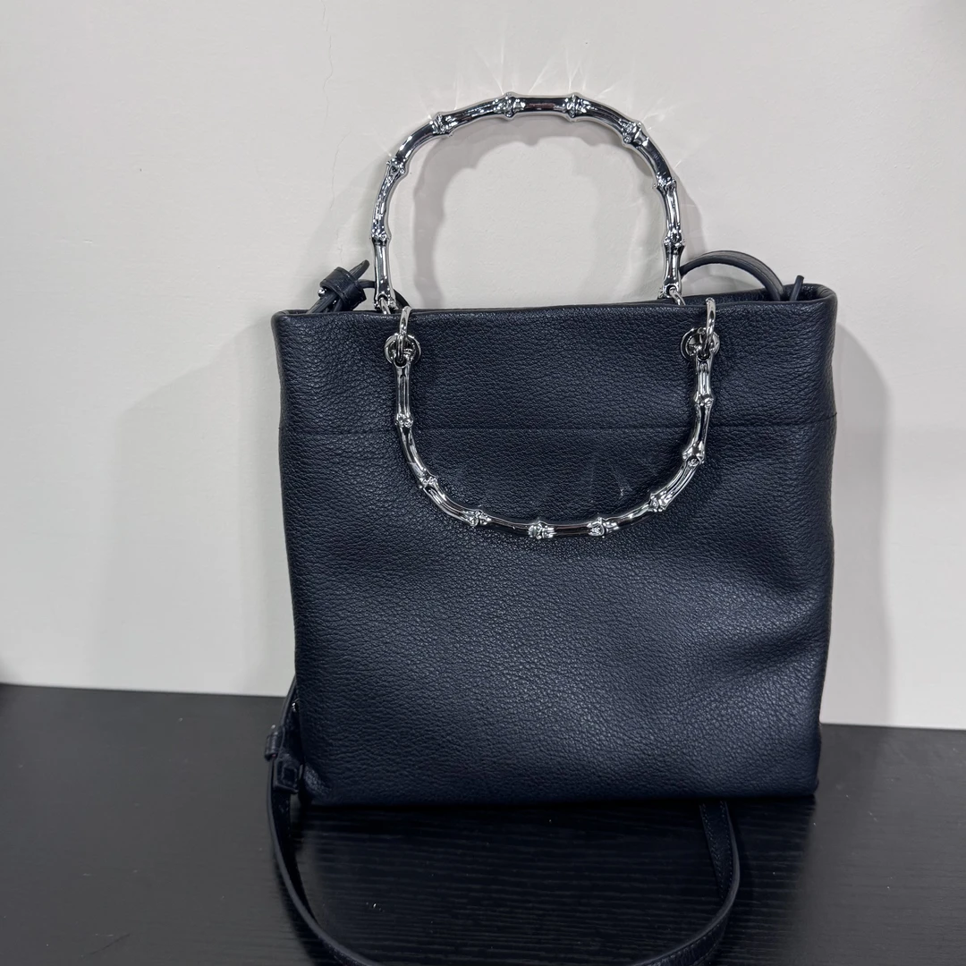 拉拉定制【竹节包】手提单肩斜跨包 黑银 时尚通勤百搭中性经典休闲