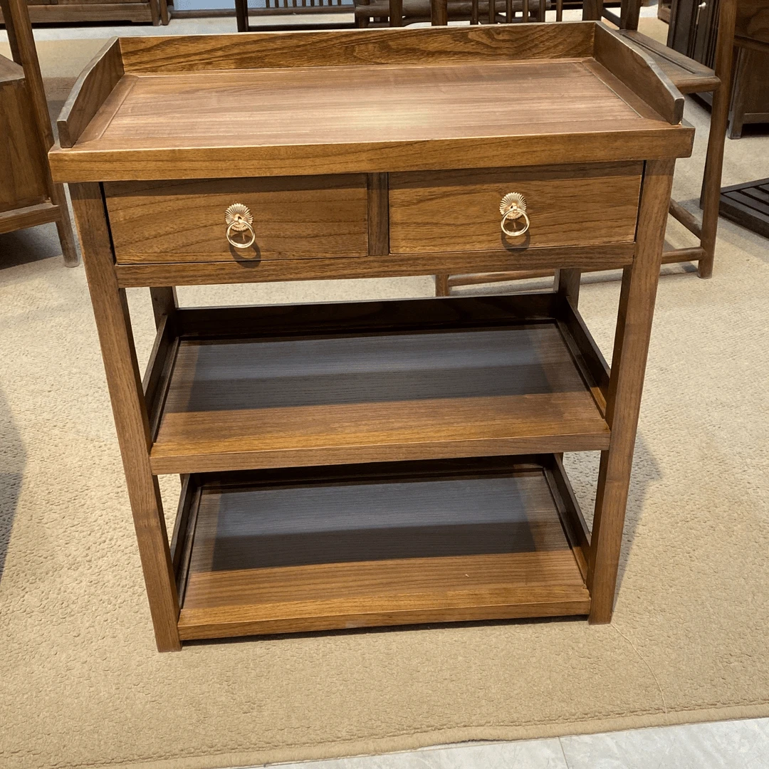 原木卯榫移动新中式置物柜边柜客厅茶水柜简约