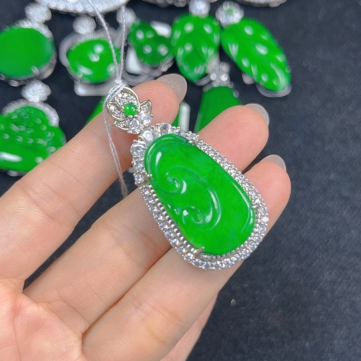翡翠银S925镶嵌吊坠(不含链)