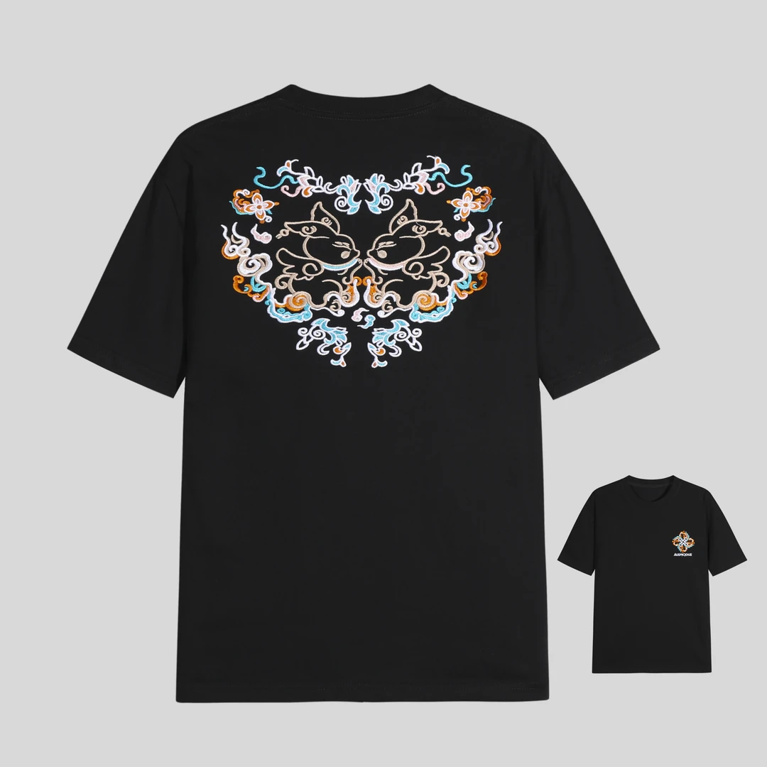 【花1】春夏季轻奢百搭短袖国风月兔刺绣T恤 y222