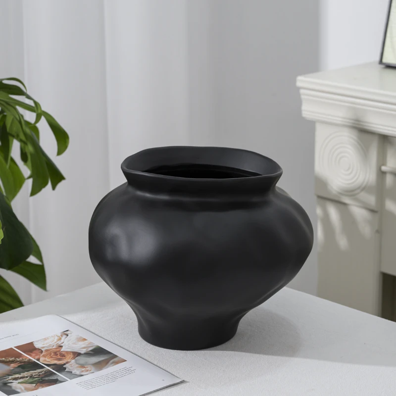 异形哑光黑不规则陶瓷花盆鲜花绿植花卉盆栽花器