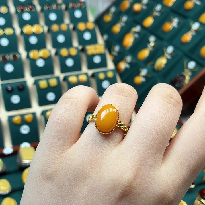 琥珀银S925镶嵌戒指