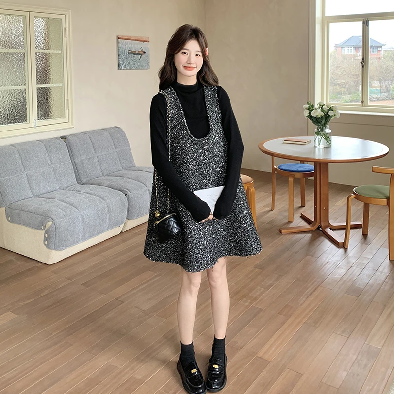 高级感韩剧女主穿搭连衣裙套装女2025春新款亮片背心裙内搭两件套