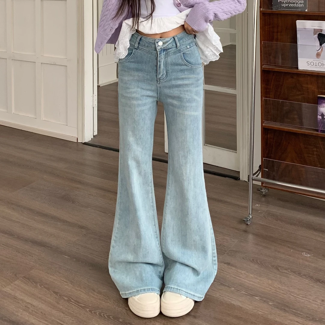 3MER 美式不贴腿微喇牛仔裤女高腰2025春季百搭显瘦喇叭裤