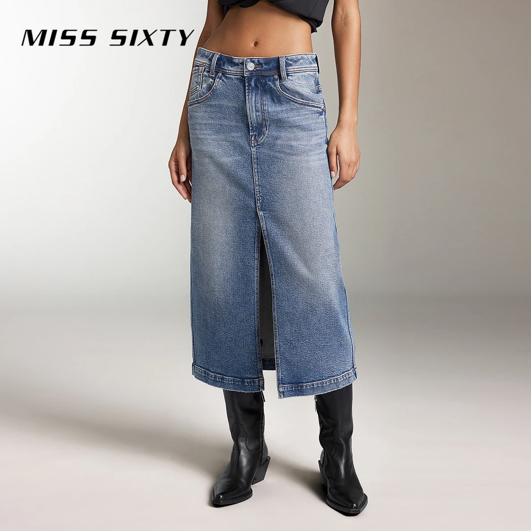 Miss Sixty牛仔长裙女前开衩尤莱特性感尤莱特设计感百搭