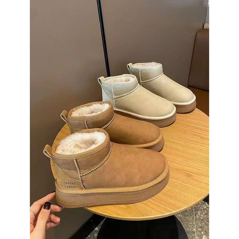 2025冬季新款周冬雨同款厚底雪地靴女短筒防水加厚防滑棉鞋8801